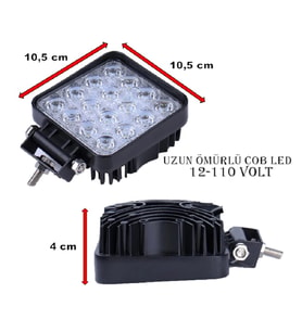 16 Ledli Projektör Kare Lamba COB Ledli Kalın Kasalı 12-110 Volt
