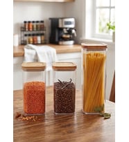 3’lü Bambu Desenli Erzak Saklama Kabı Seti - Hava Almaz Sızdırmaz Vakumlu 1,65 L & 2,25 L Set