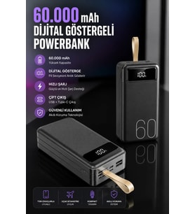 Powerbank 60.000 Mah Hızlı Şarj 4 Çıkışlı Uzun Şarj Süreli Dijital Göstergeli