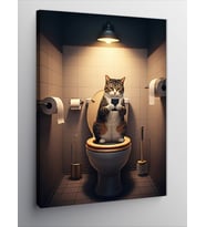 Kanvas Tablo Tuvaletteki Telefon Ve Kedi
