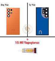 Samsung S24 Ultra Turuncu Arka Pil Kapağı Batarya Kapağı Lazer Kesim + B-7000 Yapıştırıcı