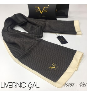 Çizgili Desen Livorno Seri Şal Eşarp Askısı ile Birlikte 75x200 cm Siyah-75x200