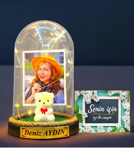 Kişiye Özel Led Işıklı Fanus ve Senin İçin Hediye Kartı - Kişiye Özel Hediye Seti (Model 6)