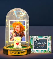 Kişiye Özel Led Işıklı Fanus ve Senin İçin Hediye Kartı - Kişiye Özel Hediye Seti (Model 6)