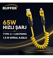 4&amp;apos;ü 1 Arada Esnek Spiral Hızlı Şarj Kablosu, Araç İçi Yaylı Kablo, Type-C ve Lightning Uyumlu Çoklu Şarj Kablosu (5343)