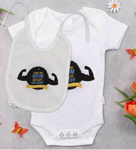 BK Kids Dayım Her Şeyi Halleder Tasarımlı Bebek Body Zıbın ve Mama Önlüğü Hediye Seti - Model 1