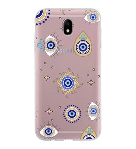 PrintiFy Samsung Galaxy J7 Pro ile Uyumlu 1mm Slim Fit Nazar Boncuğu 5 Baskılı Şeffaf  Kılıf
