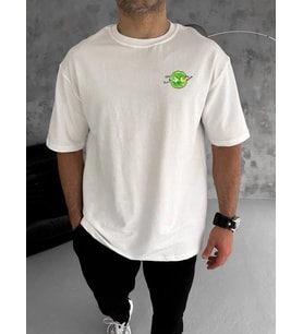 Erkek Kısa Kol Tişört Bisiklet Yaka RİCK AND MORTY Baskılı T-Shirt - Beyaz