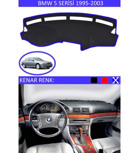 BMW 5 Serisi 1995-2003 İçin Uygun Torpido Koruma Halısı Siyah Kenar Renk Mavi