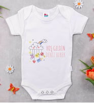 BK Kids İsimli Hoş Geldin Bebek Tasarımlı Beyaz Bebek Body Zıbın-1