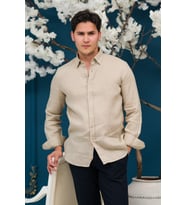 Regular Fit Gizli Düğmeli Yaka %100 Linen Ham Keten Gömlek