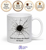 Kırık Cam Temalı Komik Baskılı Kupa Bardak Esprili Hediye Porselen Mug