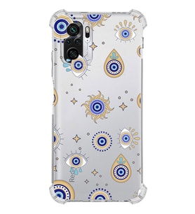 PrintiFy Xiaomi Redmi Note 10S Uyumlu Nazar Boncuğu 5 Baskılı Şeffaf Köşe Korumalı Antişok Kılıf