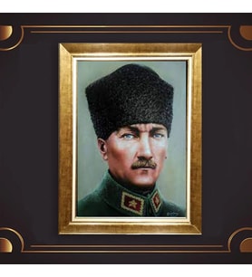 Altın Varaklı Çerçeveli Paspartulu Atatürk Tablo nl02A439 (Gold)