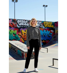 Kadın Moda Şık Oversize Bisiklet Yaka Düşük Kol Uzun Çizgili Geniş Kesim İnce Örme Sweatshirt