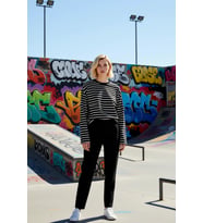 Kadın Moda Şık Oversize Bisiklet Yaka Düşük Kol Uzun Çizgili Geniş Kesim İnce Örme Sweatshirt