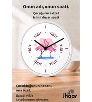 İsme Özel Pembe Flamingo Figürlü Çocuk Odası Duvar Saati Orta Boy 30 cm Beyaz Camlı Sessiz