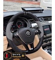 Vw Arteon Dikme Direksiyon Kılıfı Delikli Deri Parlak Siyah Gri Detay Çift Yüzük ve Dikiş 2017-2020