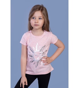 Toontoy Kız Çocuk Güneş Varaklı Tişört (Pembe Melanj)