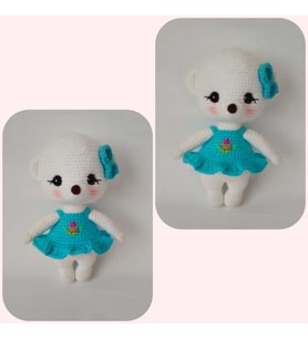 Sevimli Beyaz Ayıcık Amigurumi Organik Oyuncak