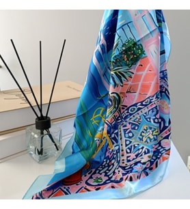 Lente Aksesuar Kadın Çok Renkli Sanatsal Çizgili Premium Kalite İpek Saten Fular 55x55cm