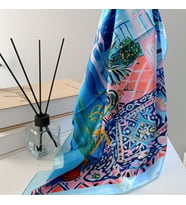 Lente Aksesuar Kadın Çok Renkli Sanatsal Çizgili Premium Kalite İpek Saten Fular 55x55cm