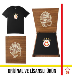 Galatasaray Lisanslı 5 Yıldız Büyük Logolu Siyah T-Shirt Aslan Ahşap Kutulu E251402