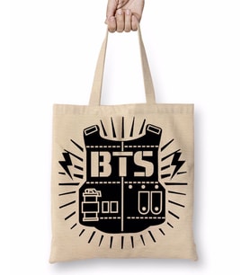 BTS Kore Müzik Logo Bez Çanta Uzun Saplı