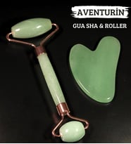 AA Kalite Sertifikalı Aventurin Gua Sha & Roller Doğal Taş Set Yüz Masaj Aleti (Y. Su Yeşili)