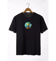 Unisex Siyah Bisiklet Yaka Önü Scooter Baskılı Oversize T-Shirt 22Y-3400762-67