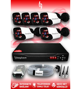 BAYICAM 6 Kameralı Panda 6 Dış Kamera Set HDD'siz Full HD Gece Görüşlü Güvenlik Kamerası Sistemi
