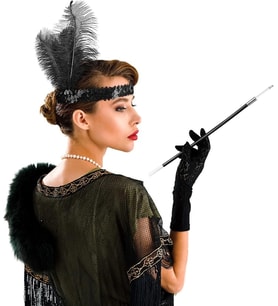 Gatsby Aksesuar Seti – Siyah Charleston Saç Bandı &amp; Sigaralık