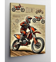 Kanvas Tablo Motorcross Yarışçısı Çizimi