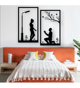 Siyah Ahşap Evlilik Teklifi 40cm X 70cm 2 adet Tablo Duvar Dekoru 3mm Mdf Lazer Kesim