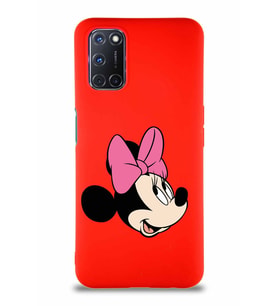 Oppo A92 Soft Premier Kapak Minnie Mouse-A Tasarımlı Silikon Kılıf - Kırmızı (Şeffaf)