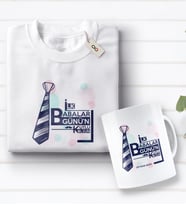 BK Gift Kişiye Özel İlk Babalar Günü Tasarımlı Beyaz Tişört ve Kupa Seti-3 (Model 1)