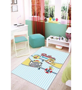 Mavi Kaymaz Tabanlı Yıkanabilir Denizci Bebek Halısı AR026