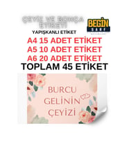 A4 A5 A6 45 Adet Çeyiz Bohça Koli Paket Etiketi Isme Özel Yapışlanlı Etiket 015
