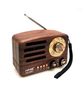Küçük Boy Retro, Nostaljik, Ahşap Tasarım Bluetooth Hoparlörlü, Şarjlı, Taşınabilir Büyük Döndürülebilen Düğmeli FM/AM Destekli Radyo NS3380 (5668)