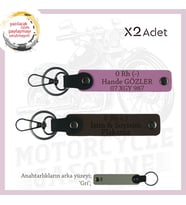 Motosiklet Aşıklarına İsim Plaka ve 0 Rh (-) Kan Grubu, Acil Durum Anahtarlığı x2, K Kahve-Pembe-Gr (Çok Renkli)