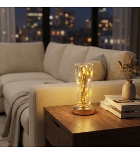 Silindirik Kristal Altın Toz Model LED Masa Lambası – Gold Tabanlı, Dokunmatik, 3 Renk Işık Modlu, Şarjlı Modern Dekoratif Gece Lambası (5343)