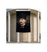 Kalpaklı Gazi Mustafa Kemal Atatürk Portresi Poster Bayrak Premium Raşel Kumaş ATA35 2x3m