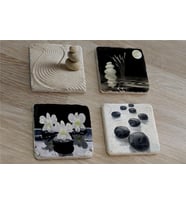 Spa Taşları ve Kiraz Çiçeği Doğal Taş Bardak Altlığı 4'lü set - Natural Stone Coasters