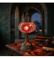 House Pratik ML06 Renkli Mozaik Cam Masa Lambası - Otantik Osmanlı Gece Lambası Hediyelik Abajur