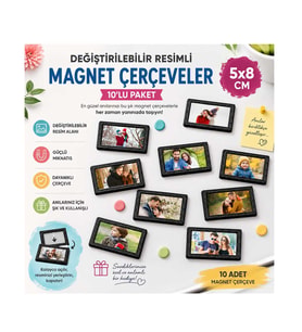 Değiştirilebilir resimli Çerçeve Magnet 5x8cm- 10'lu Paket-istenilen baskılarla (Siyah)