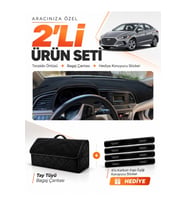 HYUNDAİ ELANTRA (2017-2020) Uyumlu Torpido Örtüsü + Tay Tüyü Bagaj Çantası + Sticker Seti - Siyah