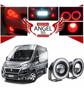 Fiat Ducato Uyumlu, Universal Mercekli Led Angel Sis Farı, 76mm Kırmızı Renk