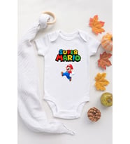 Özel Tasarım Super Mario Karakter Baskılı Bebek Body Bebek Badi Zıbın