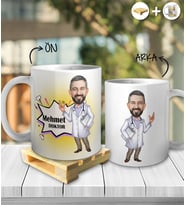 Kişiye Özel İsimli Erkek Doktor Karikatür Tasarım Beyaz Kupa ve Ahşap Palet Altlığı Hediyeli Kupa Bardak oh1036
