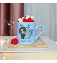 Gelin & Damat ( Seninle Bir Ömür ) Tasarımlı Kişiye Özel Mavi Türk Kahvesi Fincanı